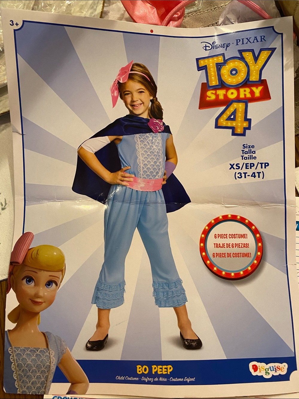Disney Bo Peep Costume in Light Blue with Pink Accents and Navy Cape